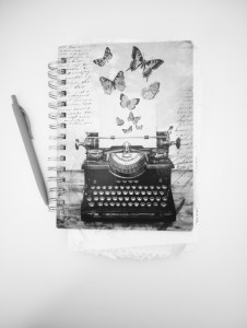 typewriter, butterflies, journal, poetry